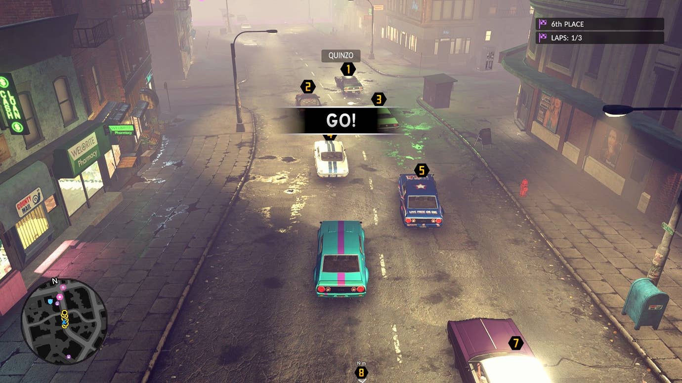 The player prepares to race on the streets as a countdown ends.
